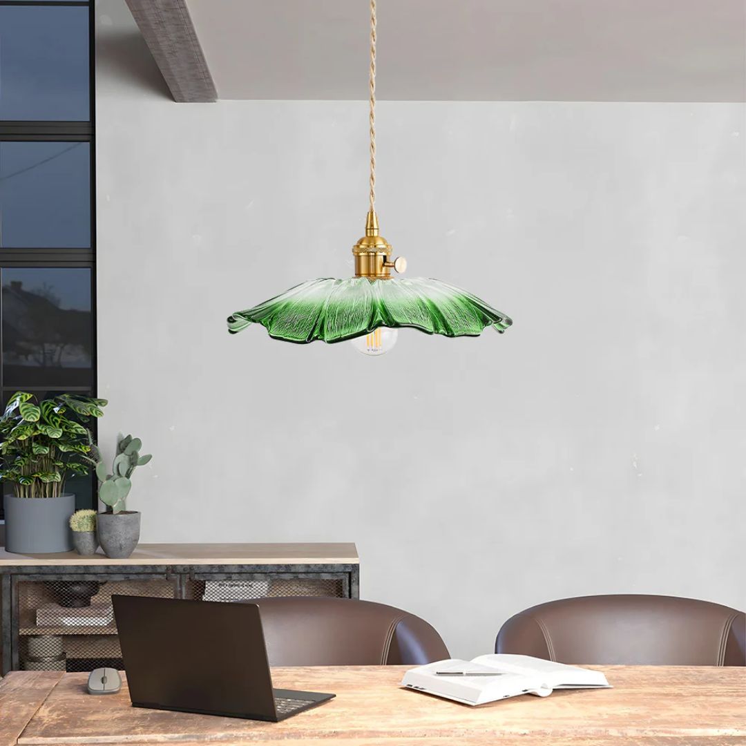 Ceiling Lamp – Deep Red Glass, Flower Shape for Dining Table or Living Room Decoration