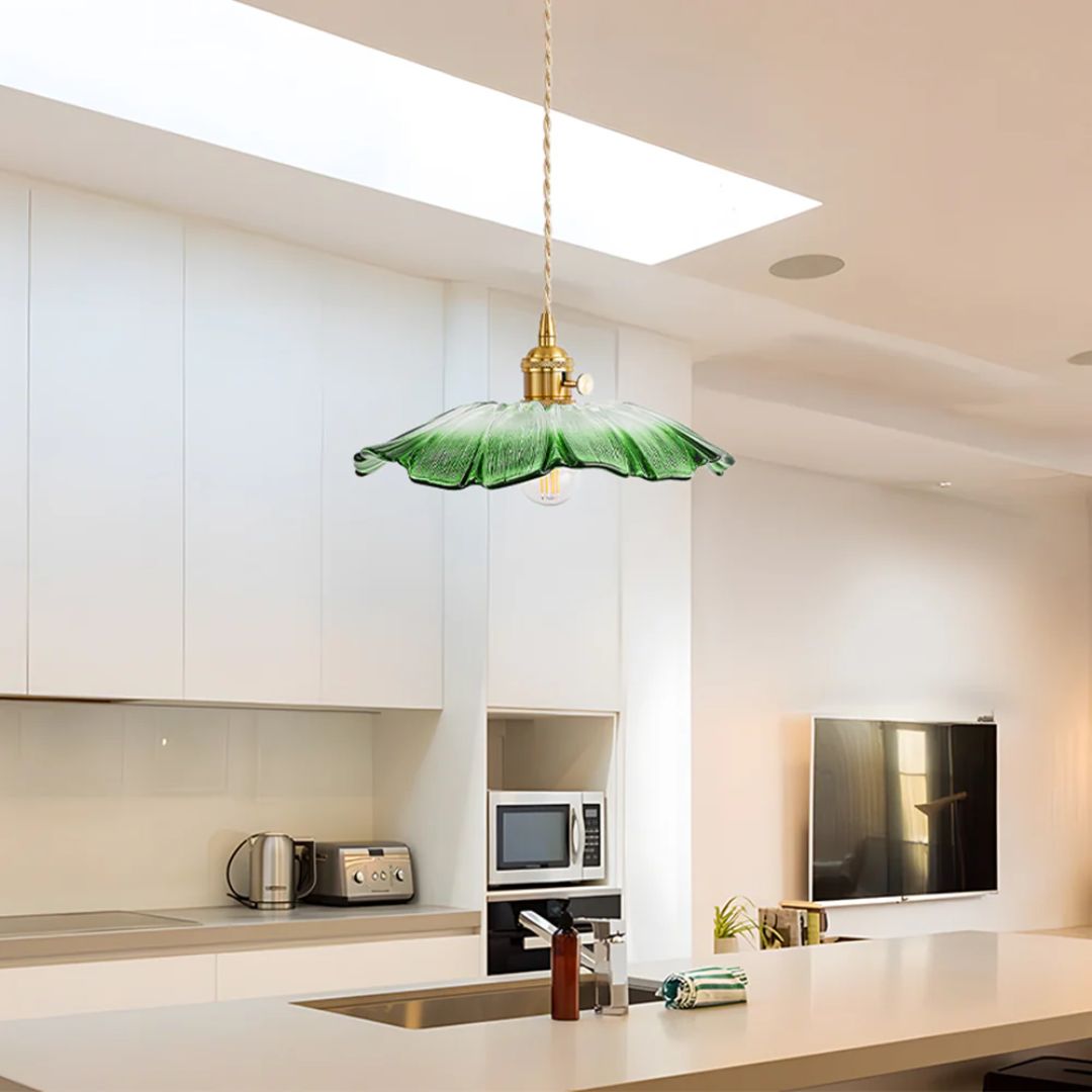 Ceiling Lamp – Deep Red Glass, Flower Shape for Dining Table or Living Room Decoration