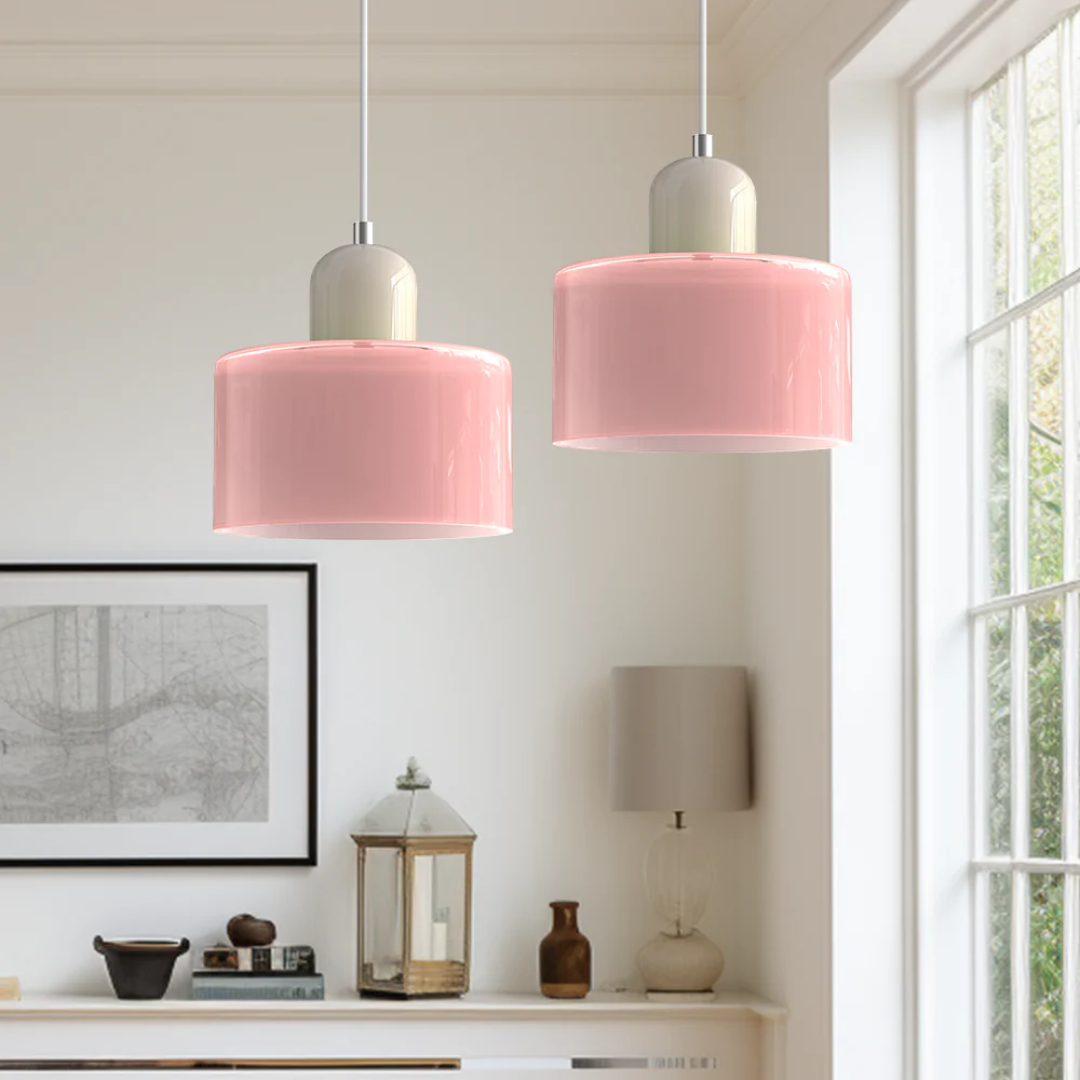 Retro Pendant Light – Dark Green and Orange Glass for a Dining Table or Reading Nook with Adjustable Hanging Length