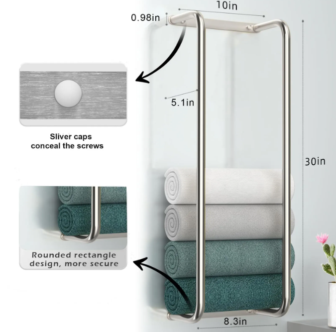 Håndklædehouder – Børstet RVS, Modern Design voor Badkamer of Gæstetoilet
