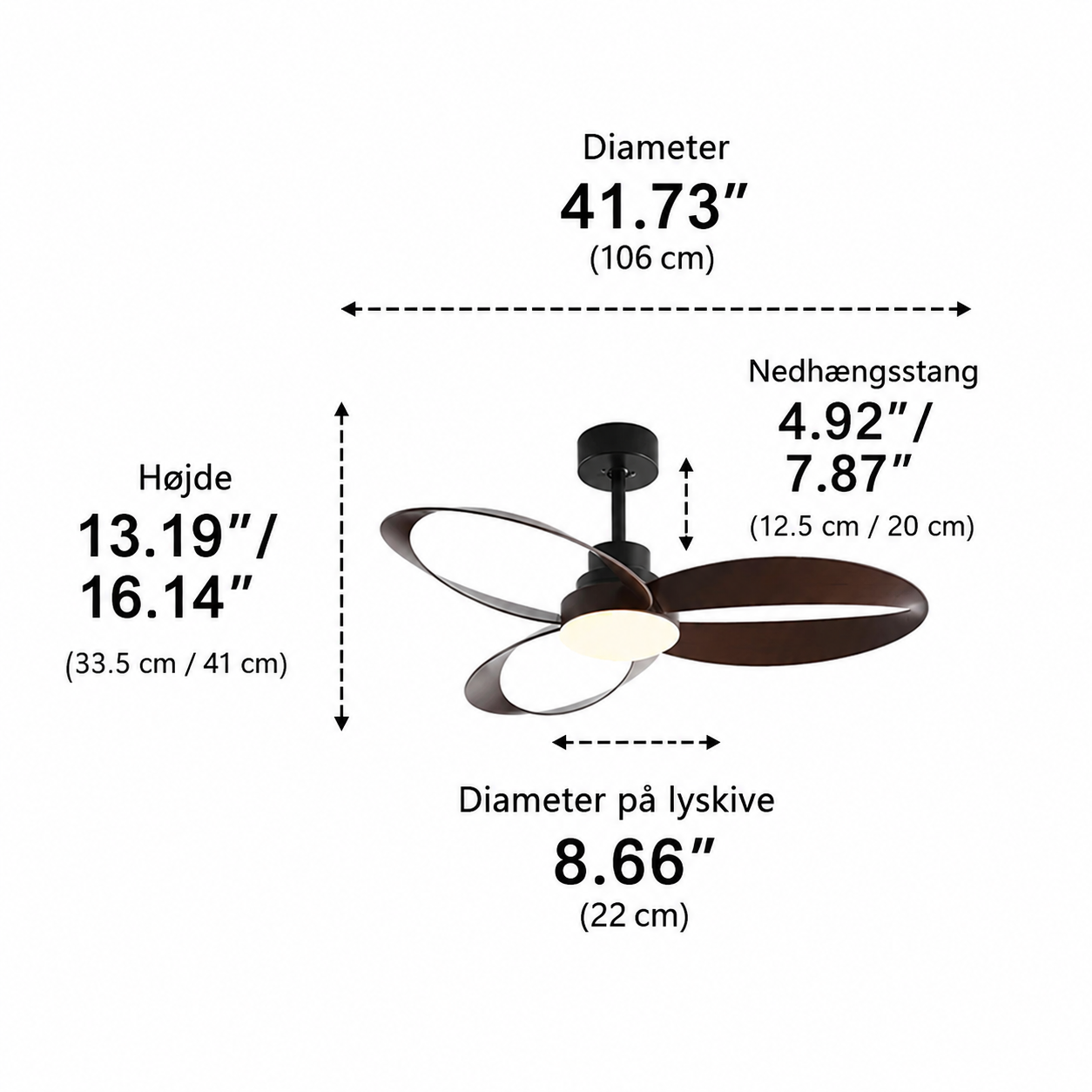 Modern Ceiling Fan – Wooden Blades with dimmable LED Lighting for the Living Room or Bedroom
