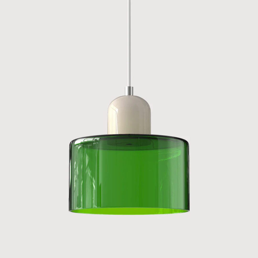 Retro Pendant Light – Dark Green and Orange Glass for a Dining Table or Reading Nook with Adjustable Hanging Length