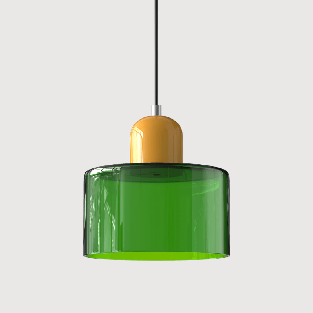 Retro Pendant Light – Dark Green and Orange Glass for a Dining Table or Reading Nook with Adjustable Hanging Length