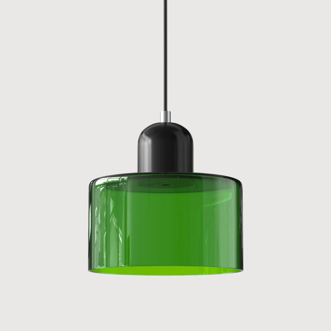 Retro Pendant Light – Dark Green and Orange Glass for a Dining Table or Reading Nook with Adjustable Hanging Length
