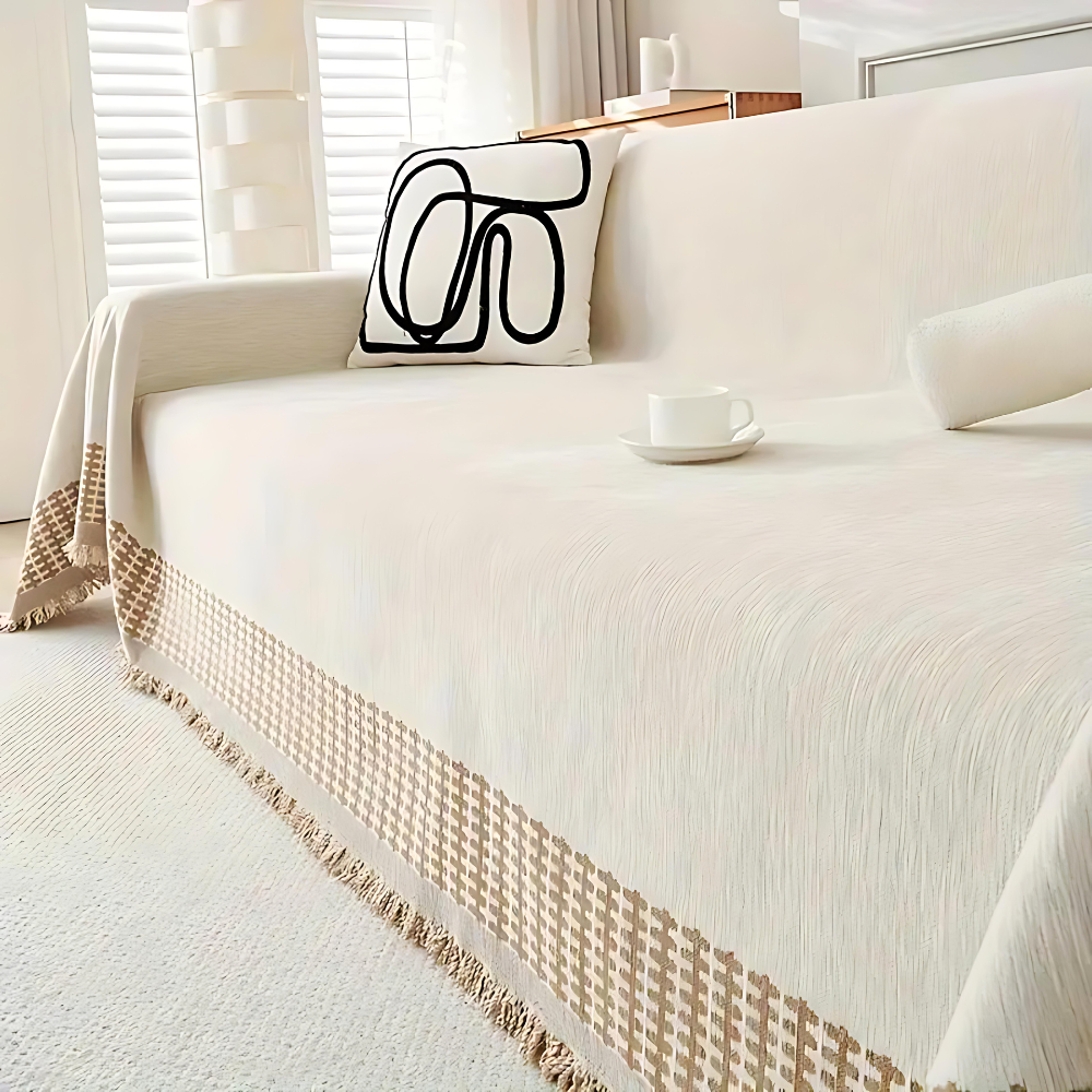 Couchcover – Chenille Bomuld, Jacquard med Frynser til Armstol eller Loveseat i Stue eller Soveværelse