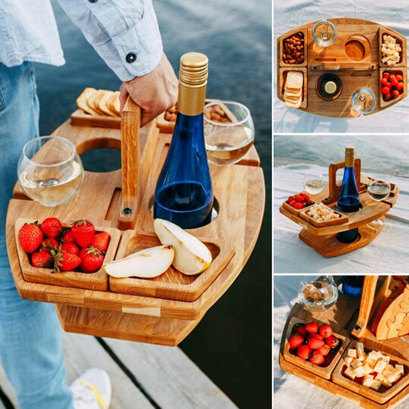 Picnicbord i Træ – Kompakt Vinbakke til Have, Altan og Udendørs Brug