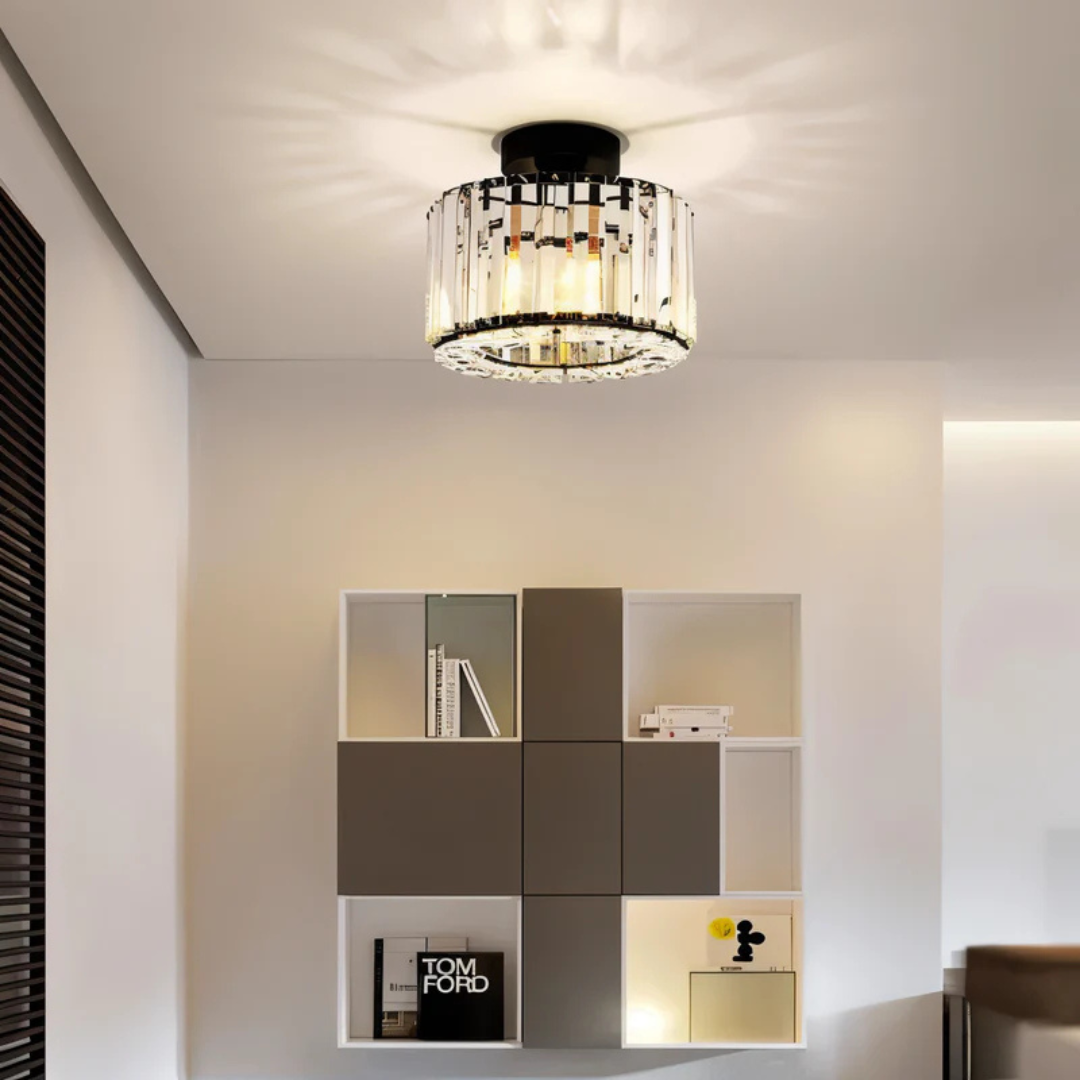 Crystal Ceiling Lamp – Iron and Crystal, Modern Design for Living Room or Bedroom