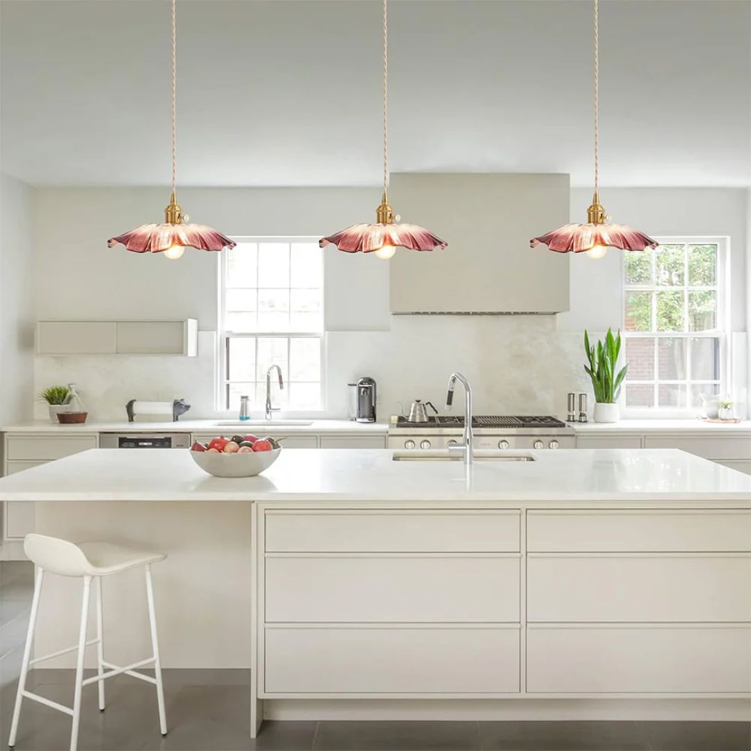 Ceiling Lamp – Deep Red Glass, Flower Shape for Dining Table or Living Room Decoration