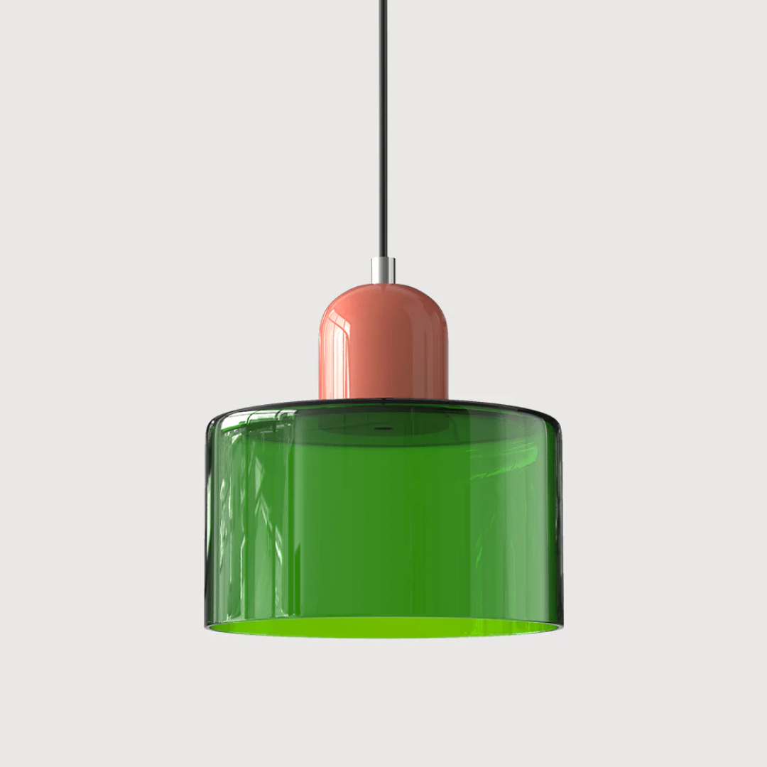 Retro Pendant Light – Dark Green and Orange Glass for a Dining Table or Reading Nook with Adjustable Hanging Length