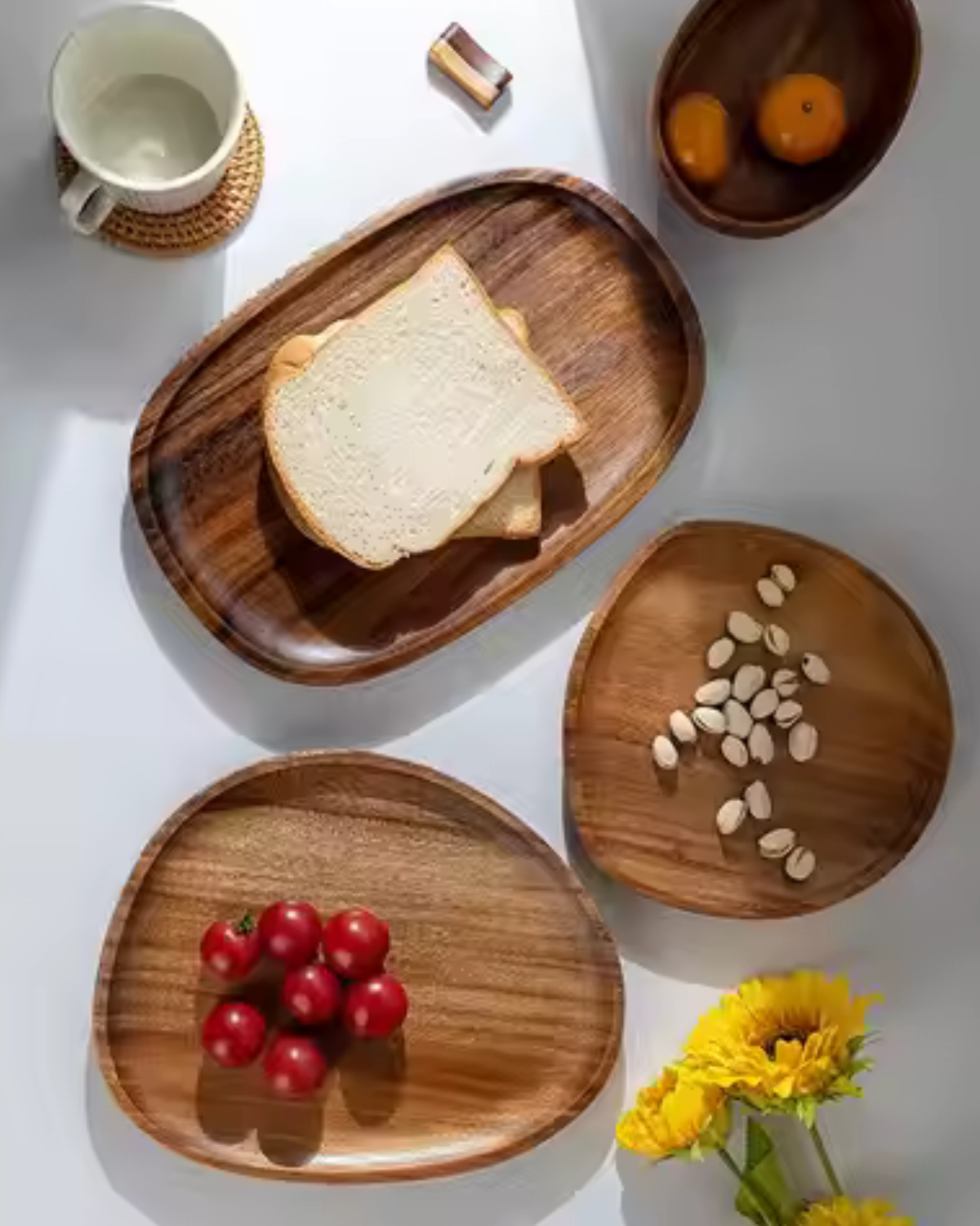 Tree Serving Board Set – Natural Acacia, Rustic Style for Kitchen or Dining Table