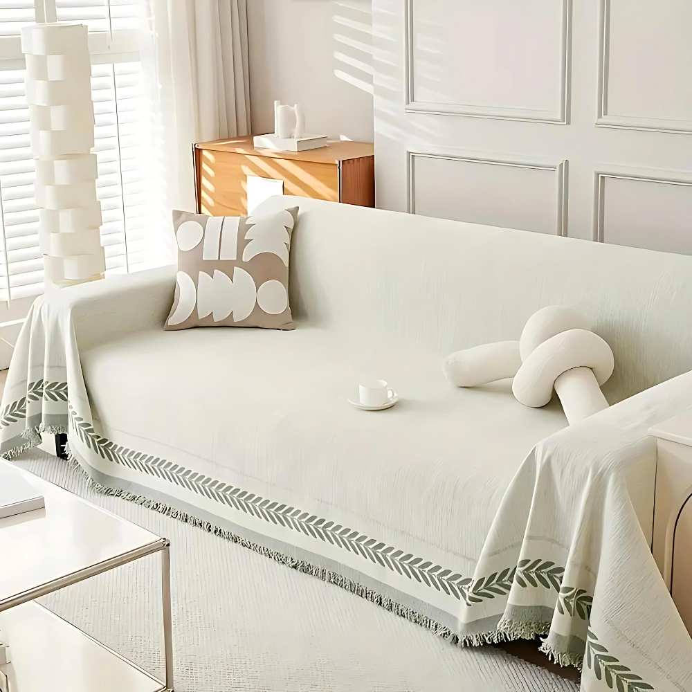 Couchcover – Chenille Bomuld, Jacquard med Frynser til Armstol eller Loveseat i Stue eller Soveværelse