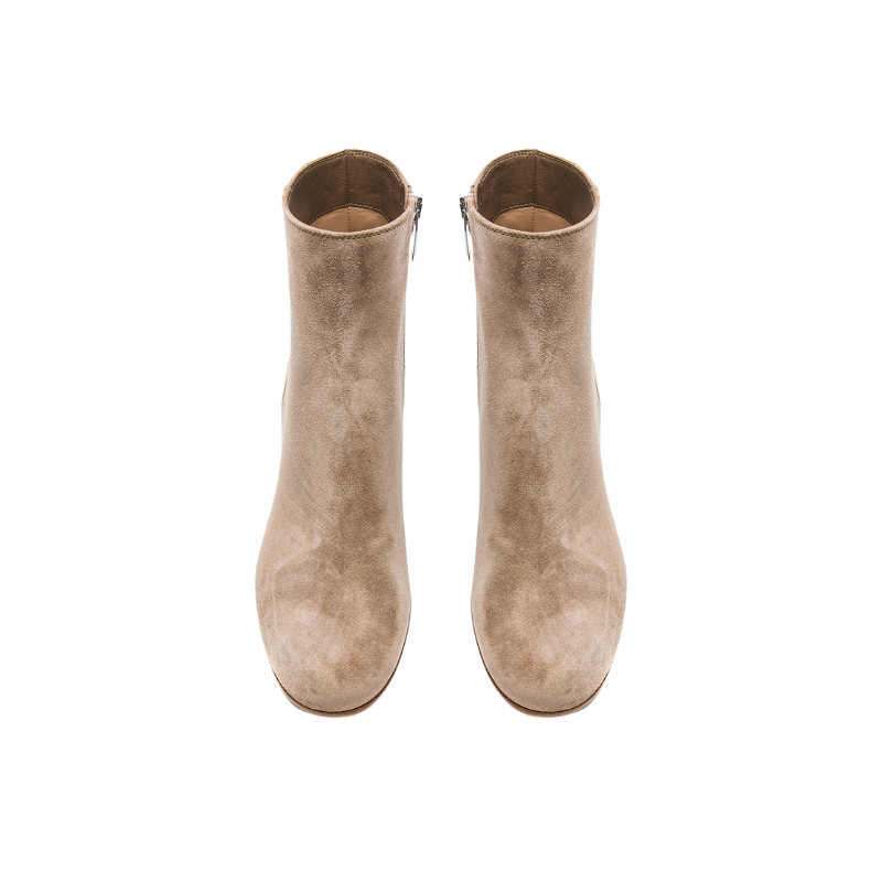 Dames Blokhak Enkellaarsjes – Beige Suède, Handgemaakt, Herfst/Winter