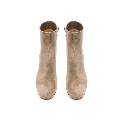 Dames Blokhak Enkellaarsjes – Beige Suède, Handgemaakt, Herfst/Winter