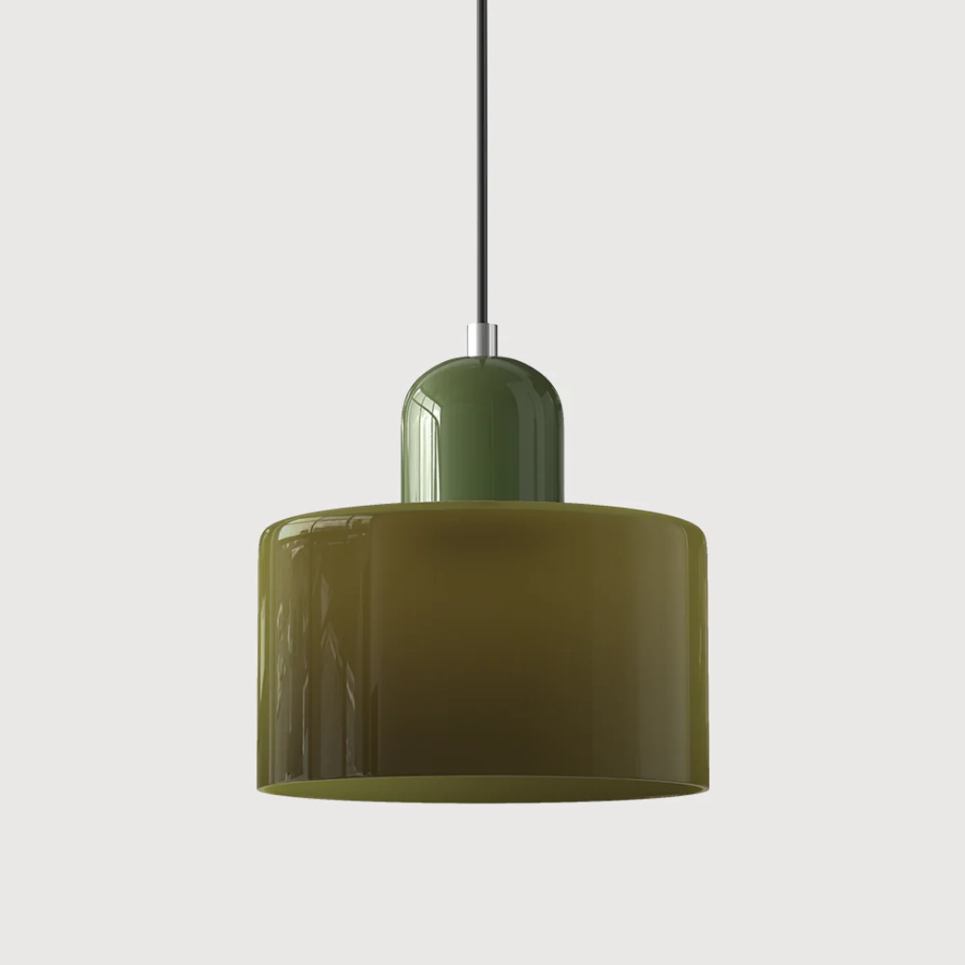 Retro Pendant Light – Dark Green and Orange Glass for a Dining Table or Reading Nook with Adjustable Hanging Length