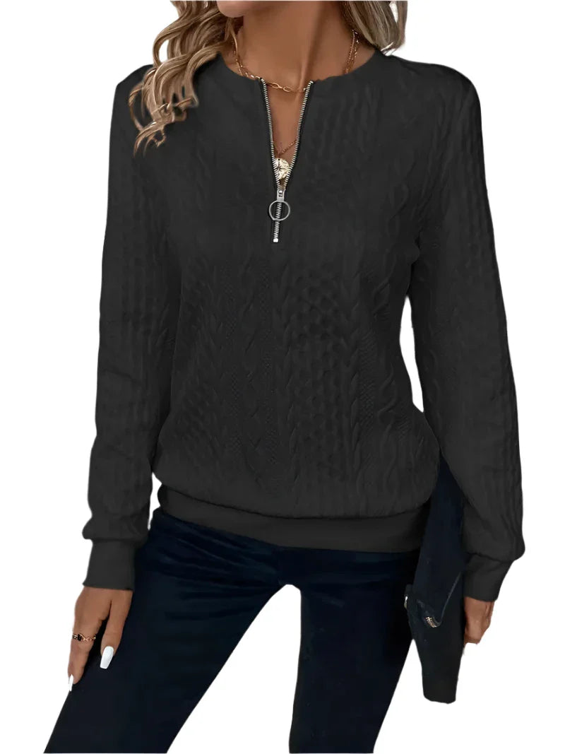 Basic Zip Sweater til kvinder - Langærmet sweater med lynlås til afslappet hverdagsbrug