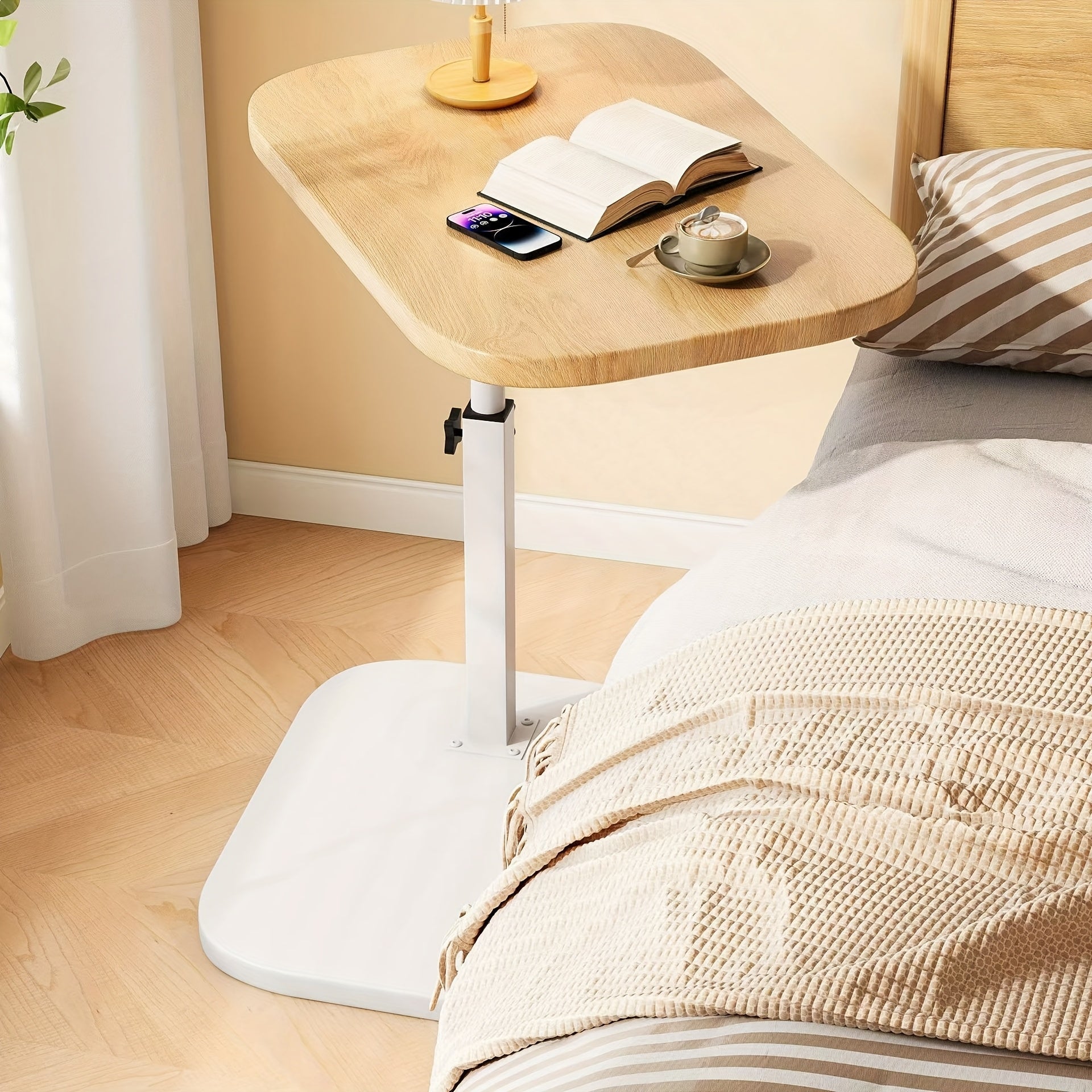 Adjustable side table – Wood and Metal, Modern Design for the Living Room or Bedroom