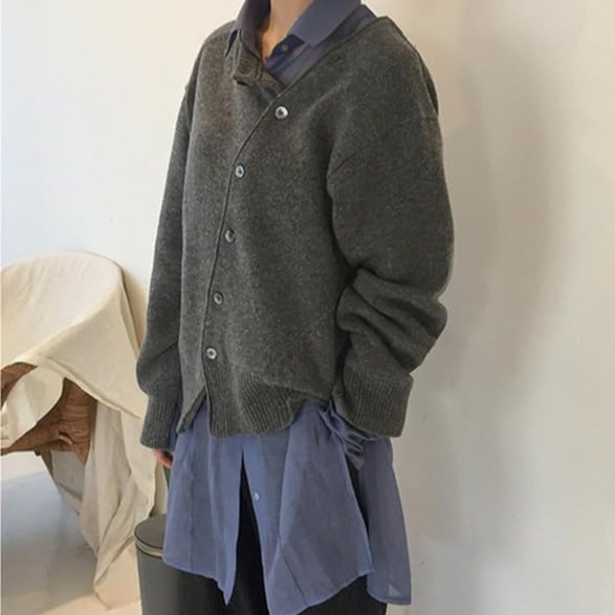 Ladies Cardigan with Button Closure - Knitted Cardigan