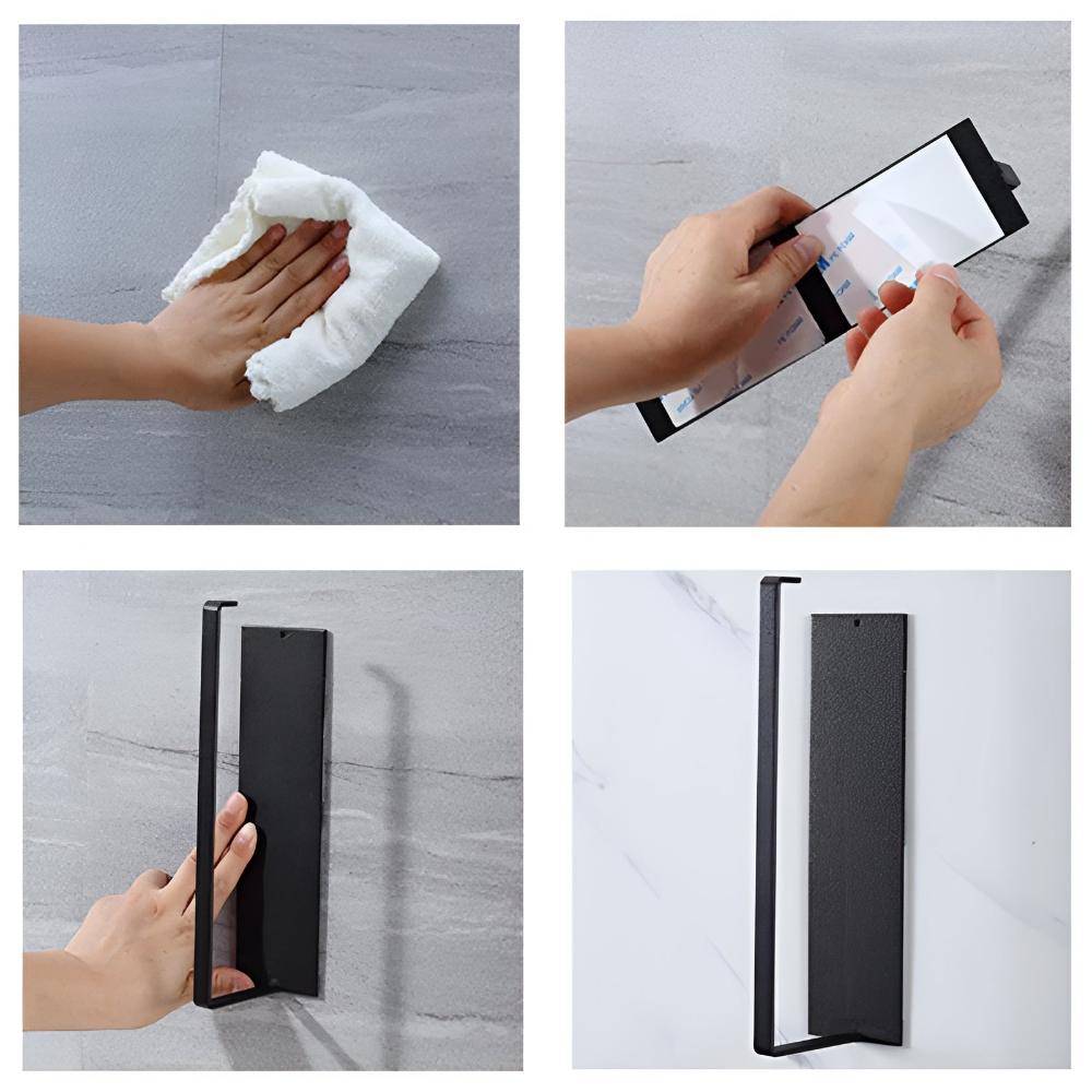 Adhesive Paper Towel Holder – Black, Minimalist Design for Kitchen or Bathroom