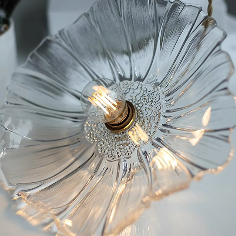 Pendant lamp – Glass flower shape in purple and amber for dining table or living room decoration