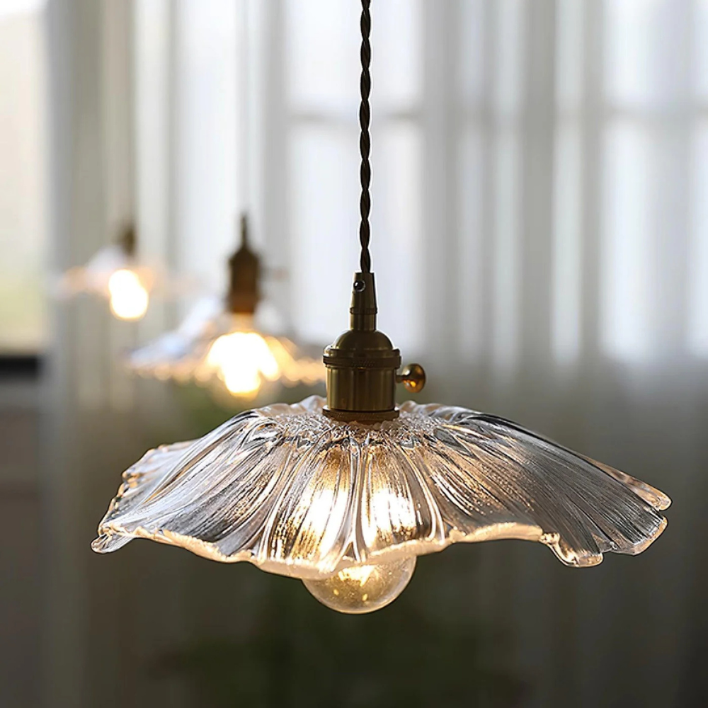 Pendant lamp – Glass flower shape in purple and amber for dining table or living room decoration
