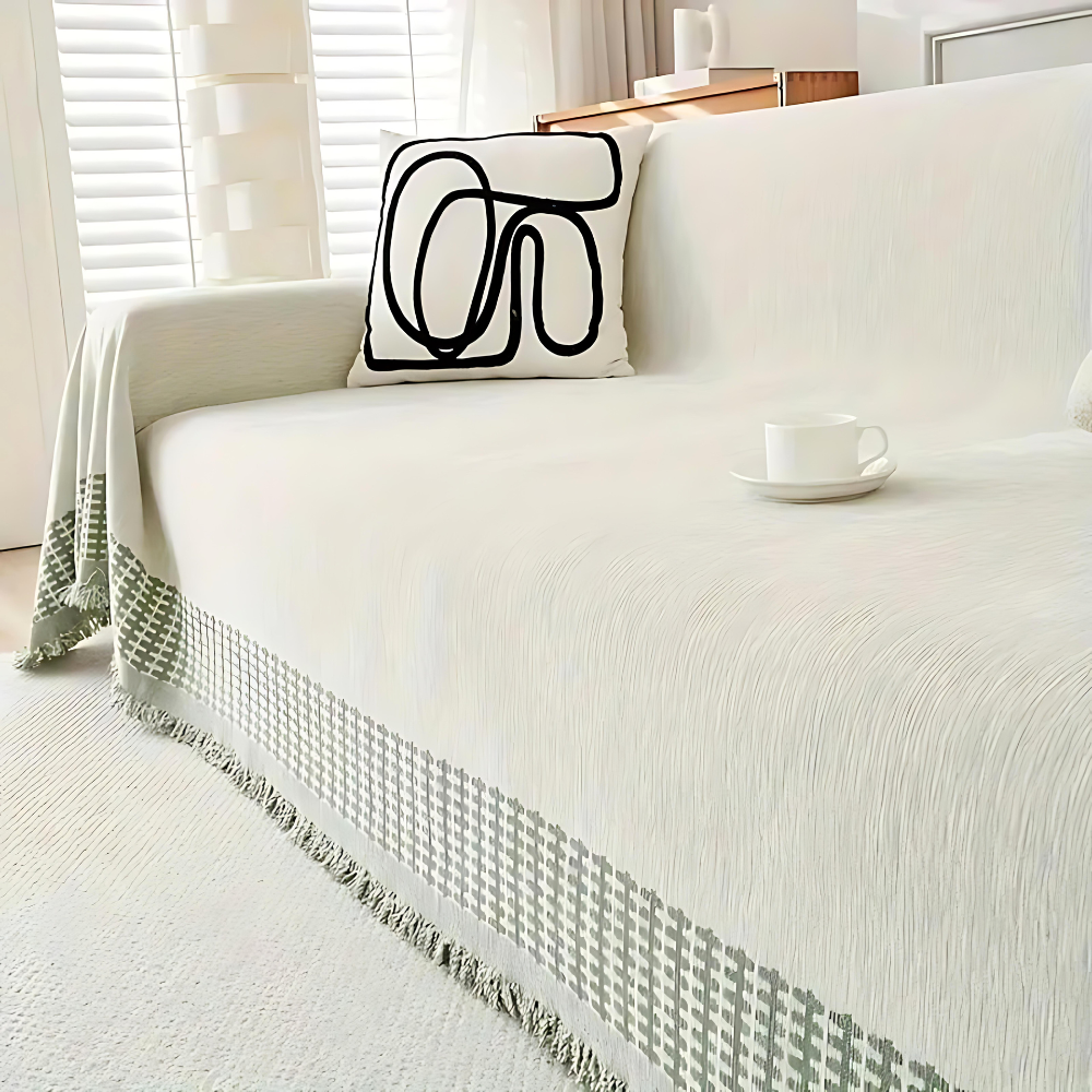 Couchcover – Chenille Bomuld, Jacquard med Frynser til Armstol eller Loveseat i Stue eller Soveværelse