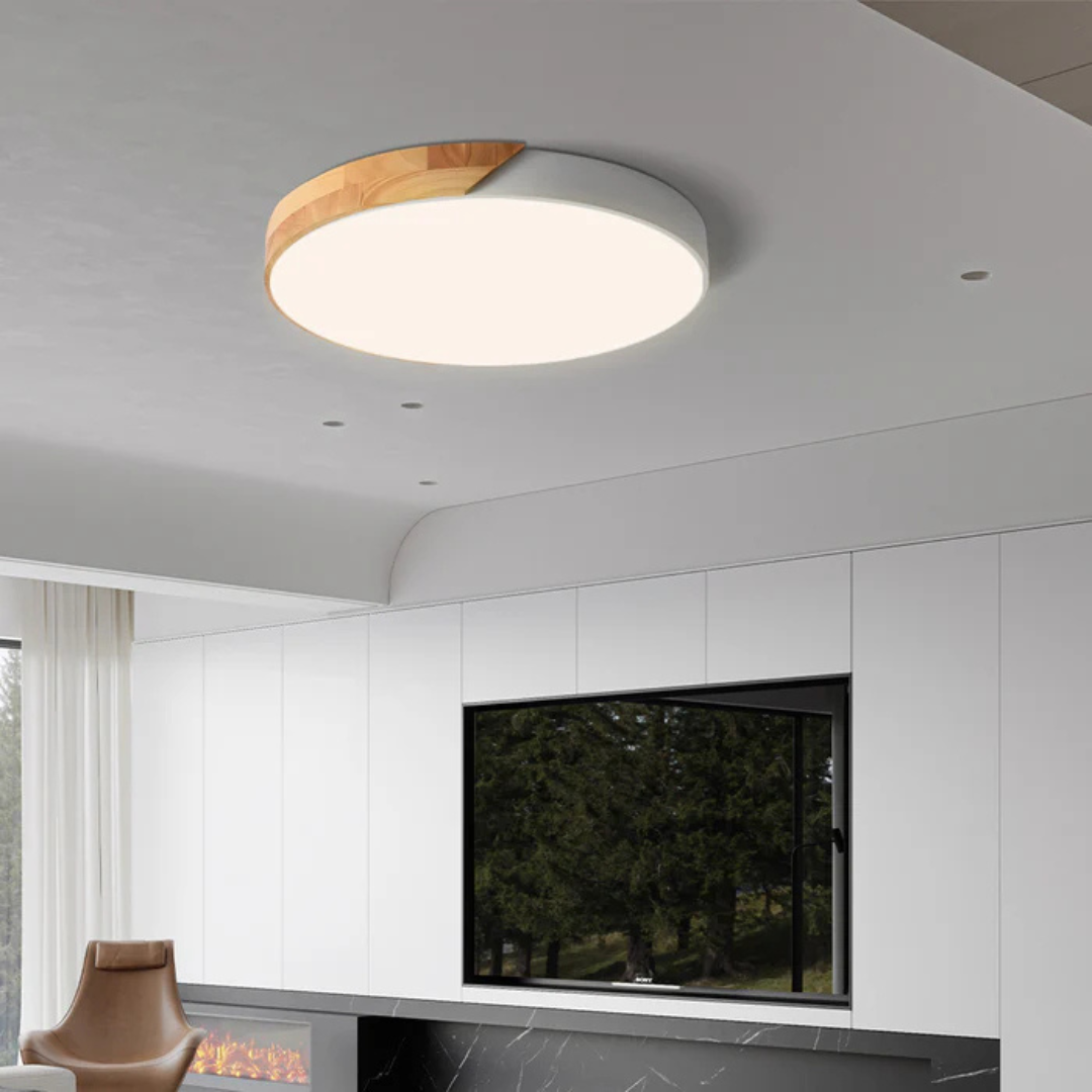 Scandinavian Wood LED Ceiling Lamp – Natural Wood, Modern Design for Bedroom or Living Room