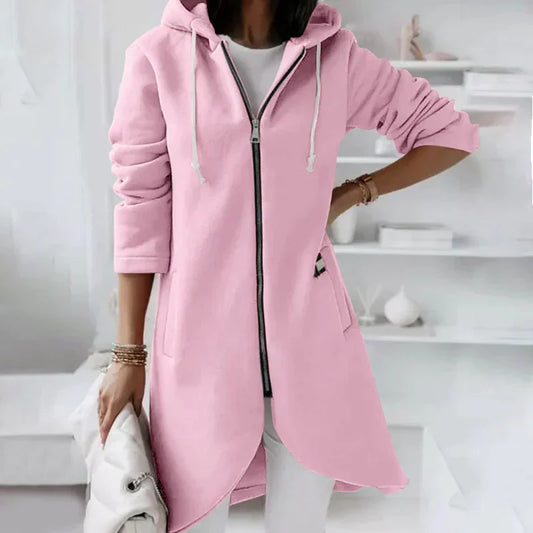 Ladies Basic Hoodie with Zipper - Sweat vest jacket with hood, casual for everyday use