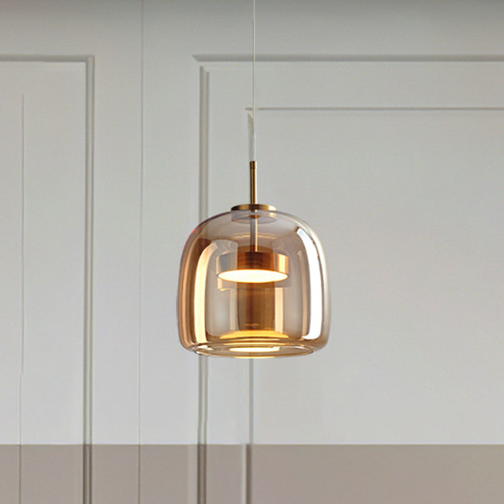 Pendant Lamp – Transparent Glass with Brass Details, Modern Design for Dining Table or Entrance Hall