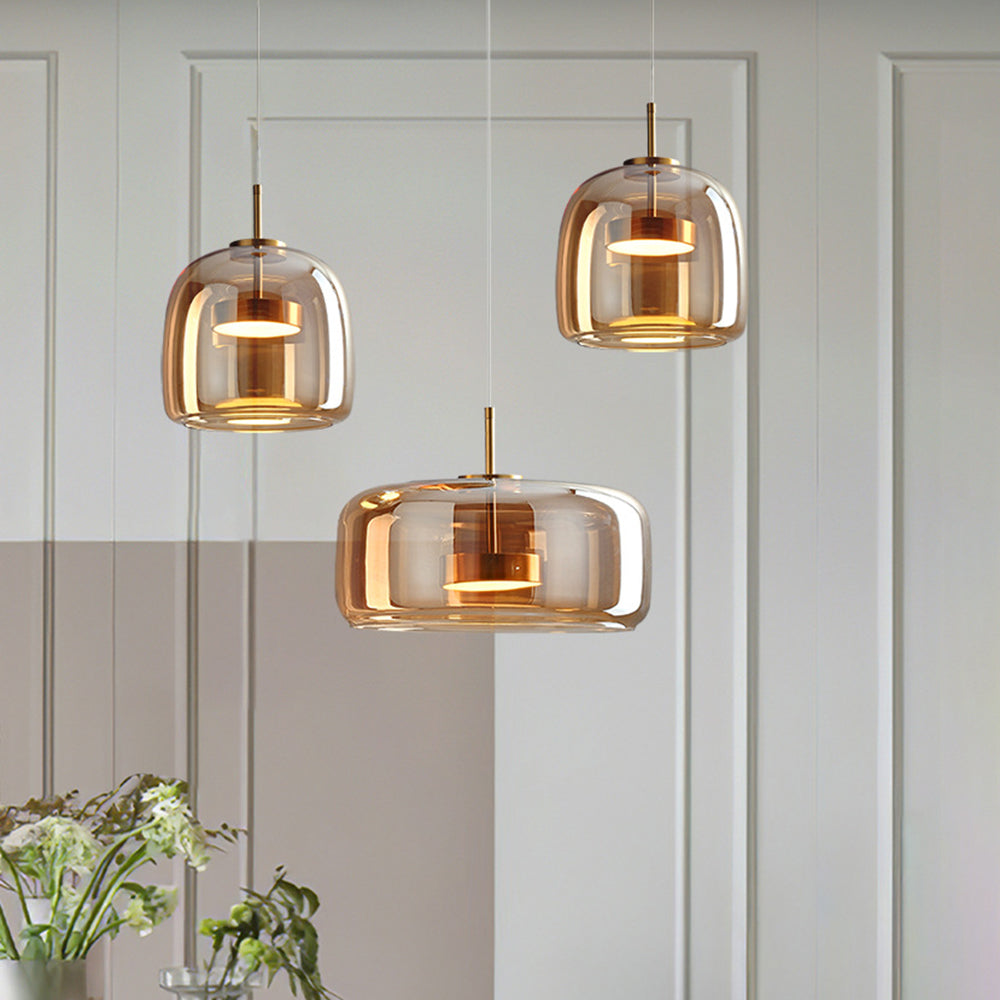 Pendant Lamp – Transparent Glass with Brass Details, Modern Design for Dining Table or Entrance Hall