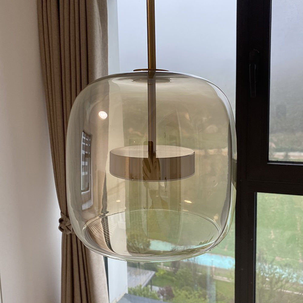 Pendant Lamp – Transparent Glass with Brass Details, Modern Design for Dining Table or Entrance Hall