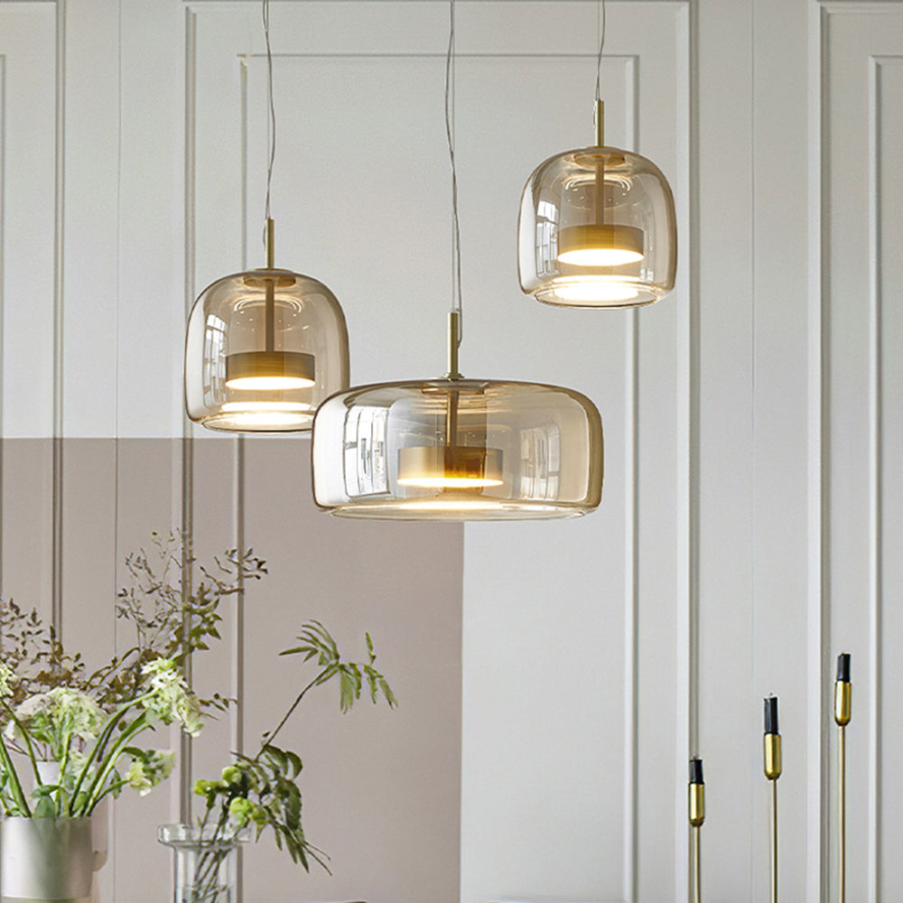 Pendant Lamp – Transparent Glass with Brass Details, Modern Design for Dining Table or Entrance Hall