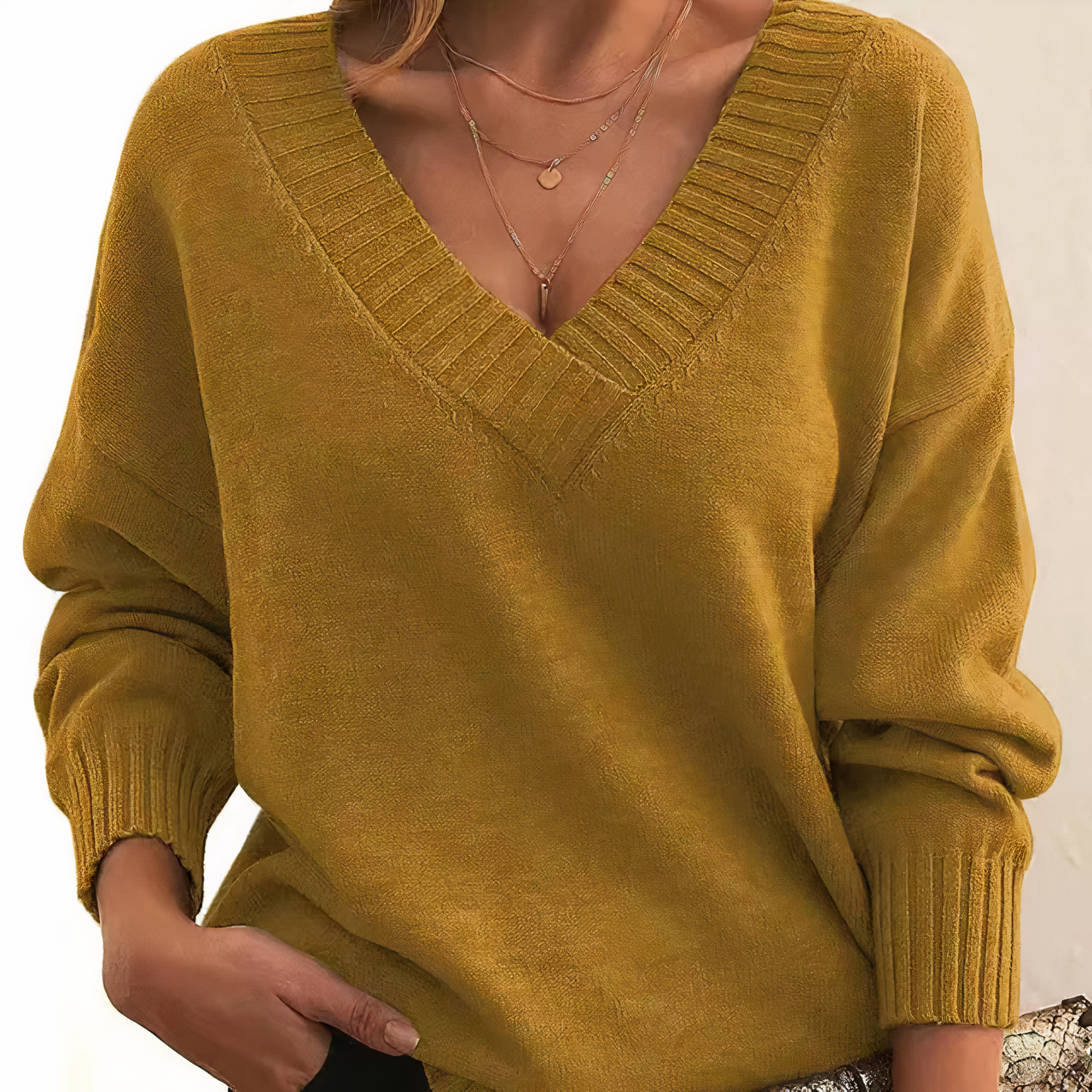 Dames V-hals Trui – Gebreide Trui voor Herfst en Winter
