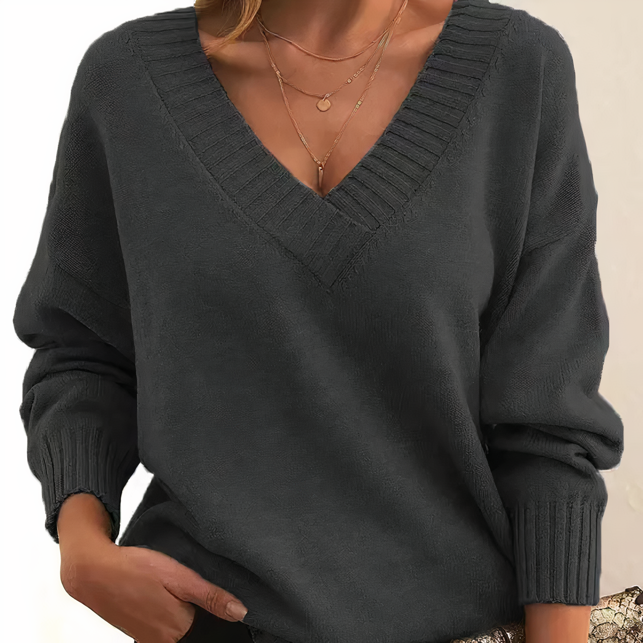 Dames V-hals Trui – Gebreide Trui voor Herfst en Winter