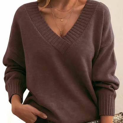 Dames V-hals Trui – Gebreide Trui voor Herfst en Winter