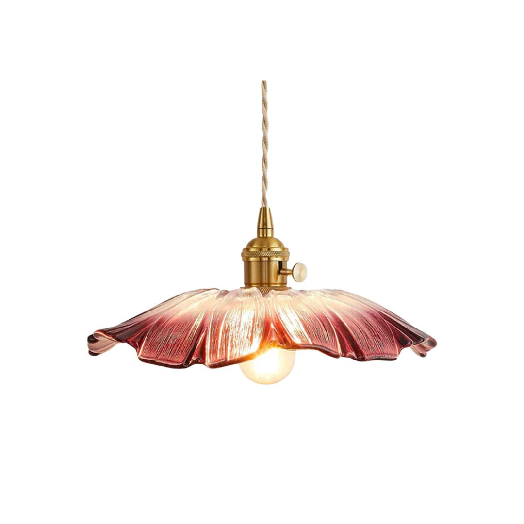 Ceiling Lamp – Deep Red Glass, Flower Shape for Dining Table or Living Room Decoration