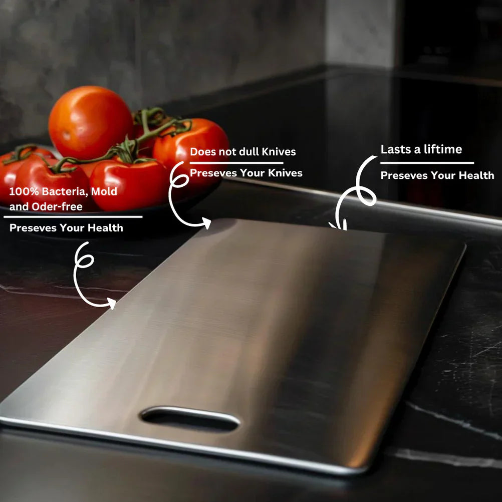 Titanium Cutting Board – Silver, Antibacterial and Knife-Friendly for Modern Kitchen