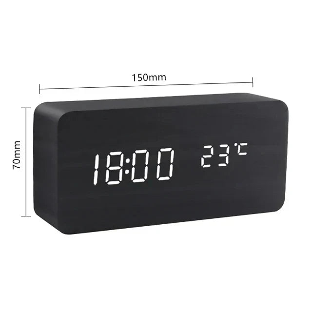 Wooden Alarm Clock – LED Display with Voice Control for Modern Interior Decor