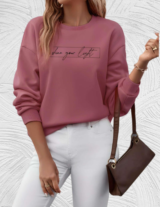 Ladies Oversized Sweatshirt - With Slogan Text Print, Casual Streetwear, Round Neck, No Hood