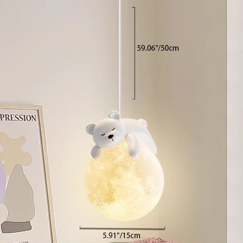 Børnelampe Pendel med Dyrefigur - Hvid Resin, G9 Fatning