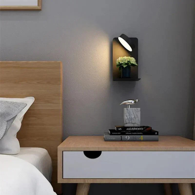 Multifunctional Lamp – Black, Modern Design with Charging Station and Shelf for the Living Room or Bedroom