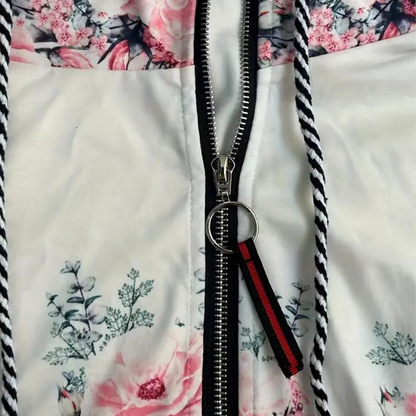 Hættetrøje med lynlås til kvinder - blomsterprint, langærmet, afslappet streetwear