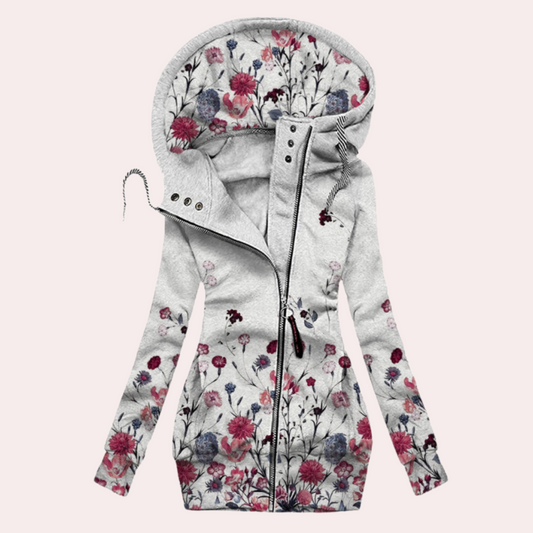 Ladies Hoodie with Zipper - Floral Print, Long Sleeve, Casual Streetwear