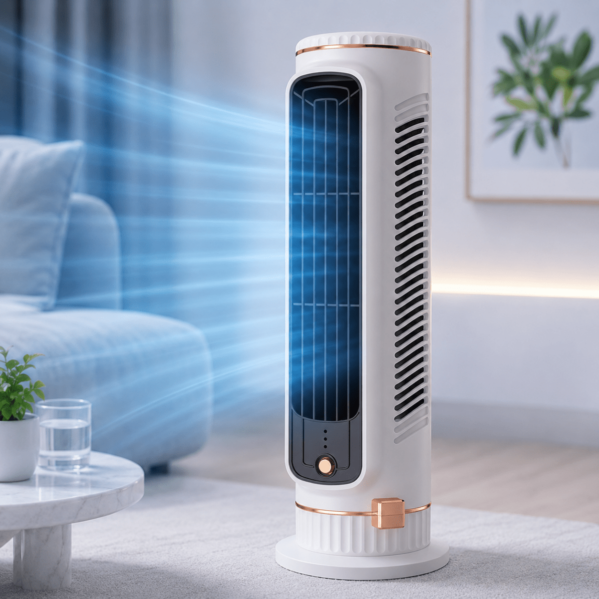 Bladeless Tower Fan – Stylish, 360° Air Circulation for the Bedroom, Living Room, or Office
