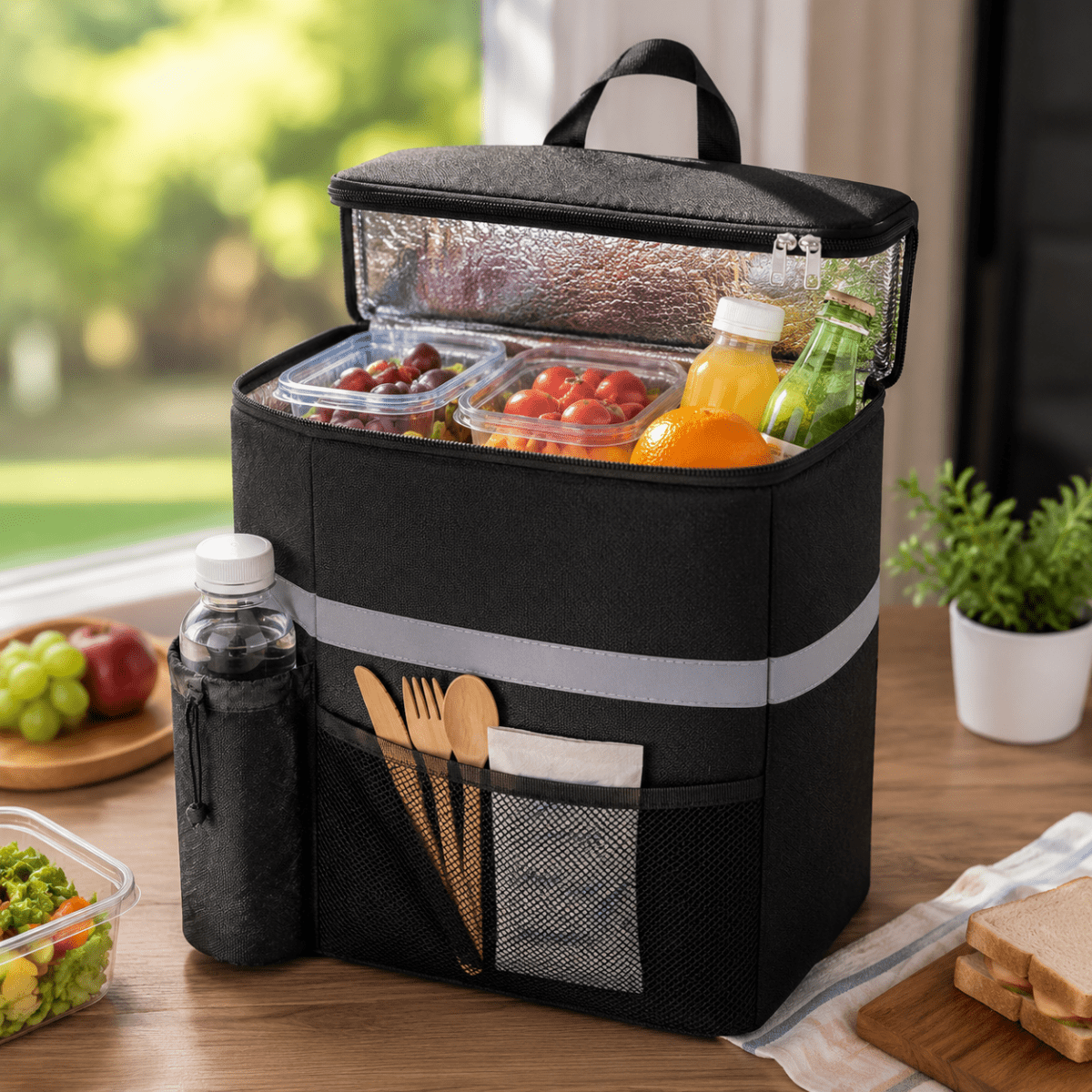 Thermotas – Insulated, Black, for Food and Drinks on the Go, Ideal for Picnics and Grocery Shopping