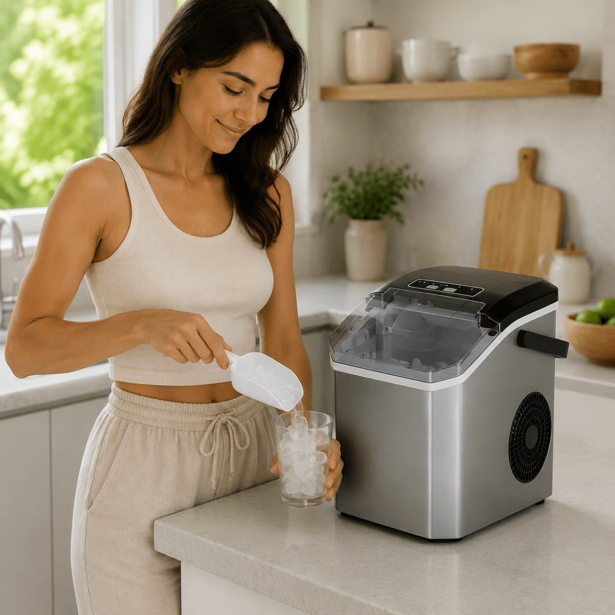 Compact Ice Maker – Automatic Ice Cube Maker with Transparent Lid for the Kitchen, Office, or Parties