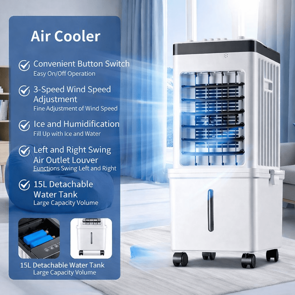 Portable Air Cooler – 3-in-1 Cooling, Humidification, and Air Purification for Home Use