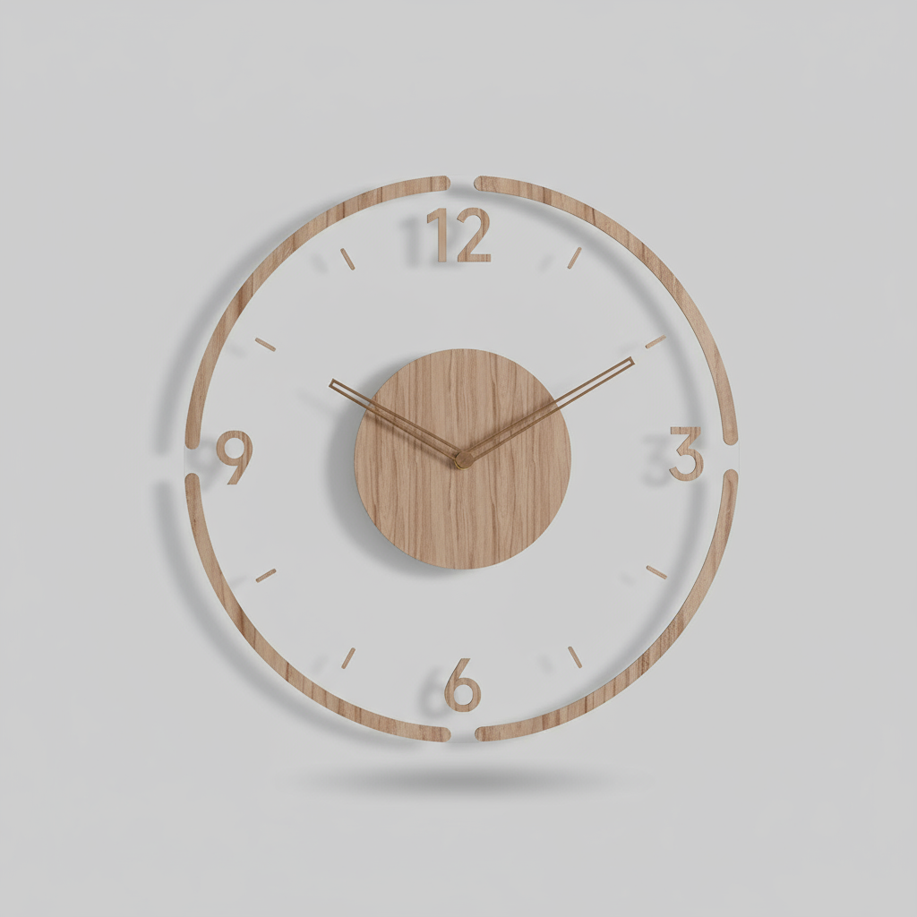 Modern Wall Clock – Wood, Transparent Design for Bedroom, Living Room or Office