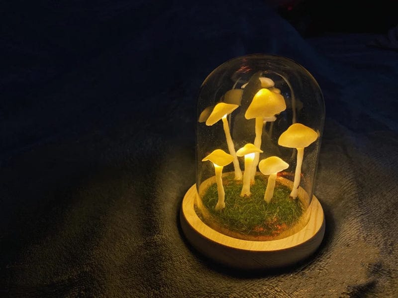 DIY Mushroom Lamp – Glass and Wood, Creative Table Decoration for the Living Room or Bedroom