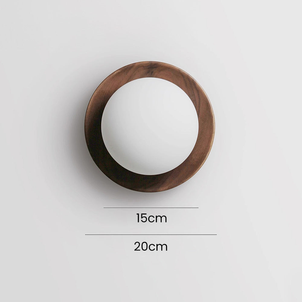 Væglampe i Naturligt Træ og Glas - Rund Model