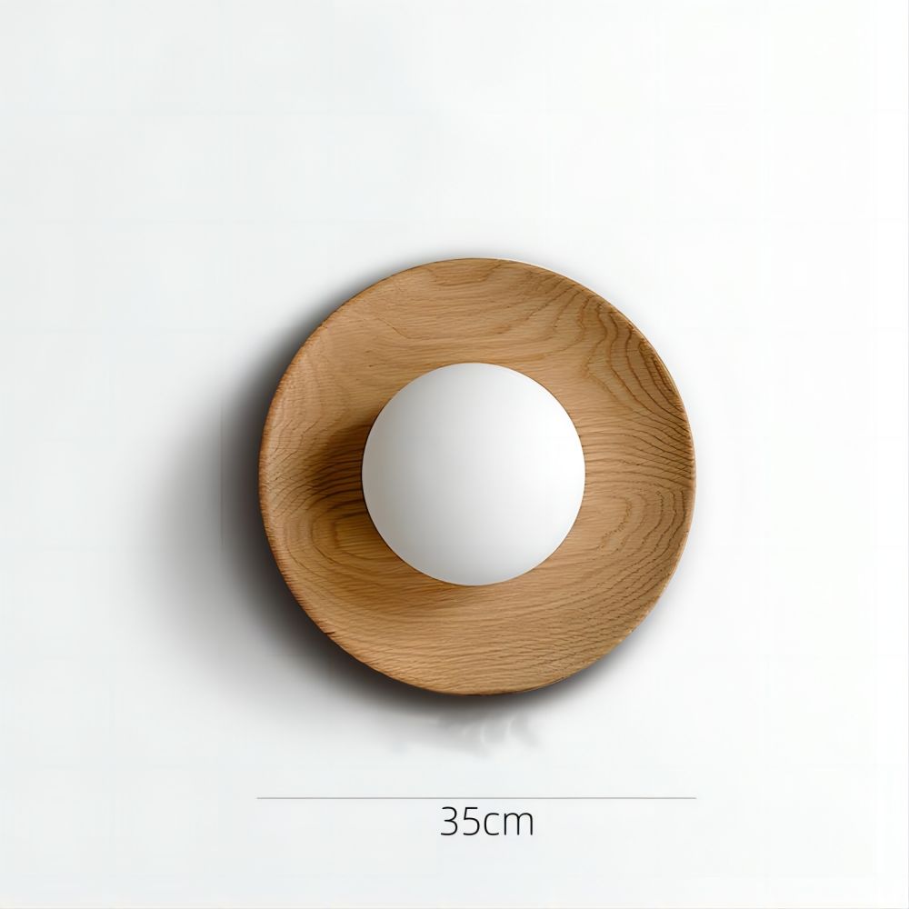 Væglampe i Naturligt Træ og Glas - Rund Model